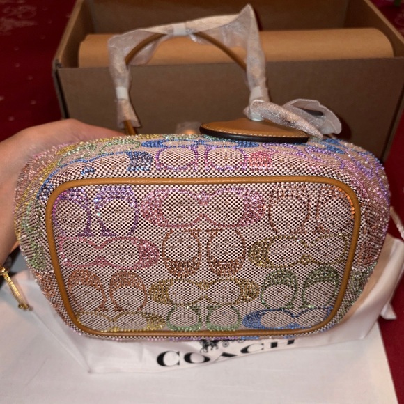 Coach Kisslock Frame Bag 16 in Rainbow (Candy) Crystal Signature Jacquard - Picture 15 of 16